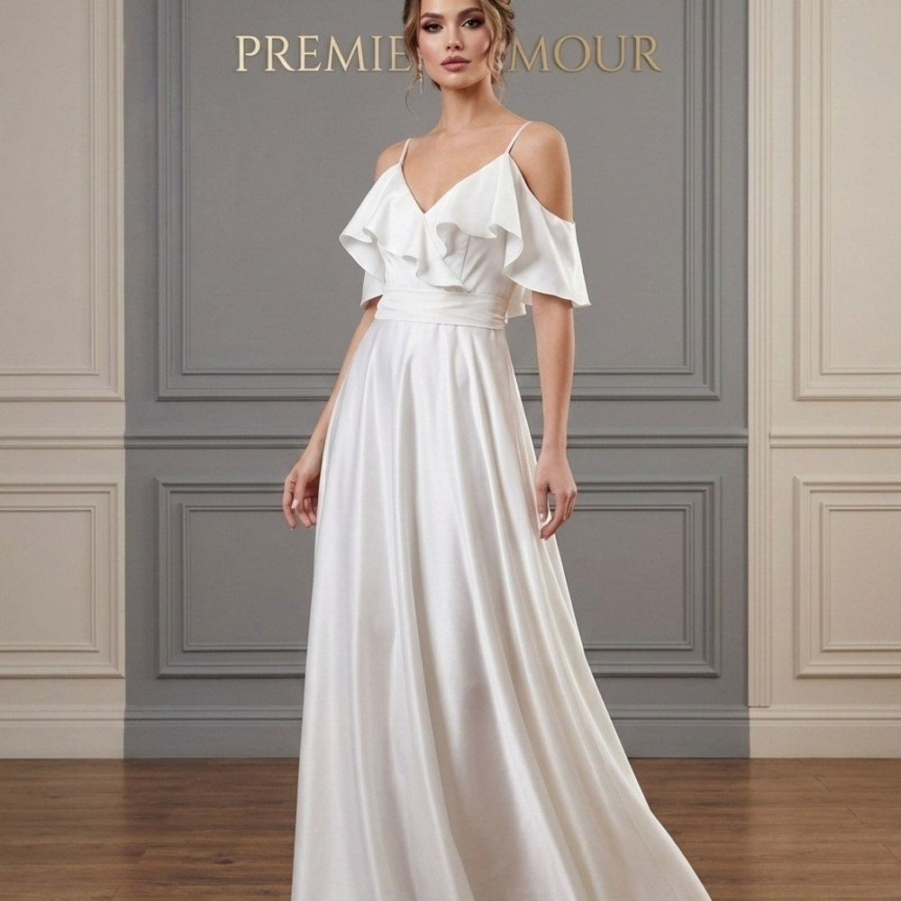 Premier Amour White‎ Cold Shoulder Wedding Gown New Size 6